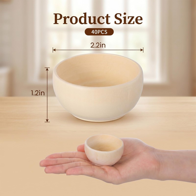 40 Pack Wooden Bowls, Mini Pinch Bowls Set for DIY