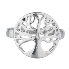LUX ACCESSORIES Silver Tone Round Circle Tree of Life Shaped Fashionable Ring