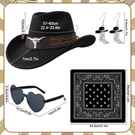 ZhouBoat Cowgirl Outfits for Women, Western Cowgirl Costume, Fringe Vest Cowboy Hat Heart Shaped Sunglasses Western Boot Earring Bandana for Cosplay (XL)