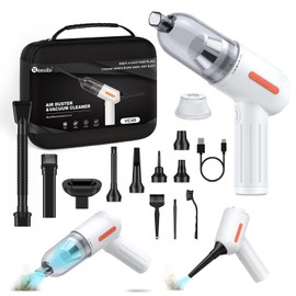 Reesibi 4 in 1 Powerful Compressed air Duster - 150000RPM Cordless Air Blower & 15KPA Car Vacuum Cleaner - Brushless Motor Electric Dust Blower with 3 Speed & 7600mAh Battery - Keyboard Cleaner Kit