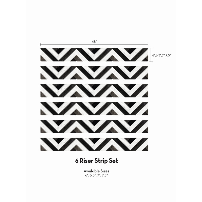 Chevron Striped Wood Stair Riser Strips (Black & White, 15