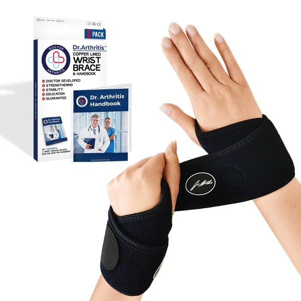 Dr. Arthritis Designed by Doctors, Lightweight Wrist Brace, Wrist Support, Tendonitis Bandage, Carpal Tunnel Splint, Hand Brace Right, Left, Pair, Black