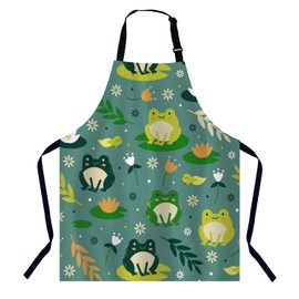 BGBDEIA Cute Frogs Kitchen Apron for Women Men, Unisex Adjustable Cooking Apron, Waterproof Apron for Home Kitchen, Restaurant, Coffee House