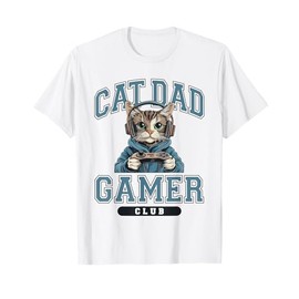 Cat Dad Gamer Club Video Games Gaming Cat Lover For Men Him T-Shirt