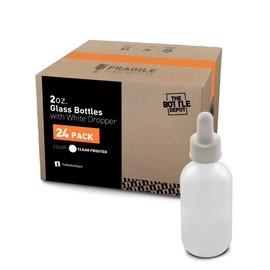 The Bottle Depot - 2 oz Glass Dropper Bottle (White) - 24 Pack - Clear Frosted - Tincture Bottles With Dropper