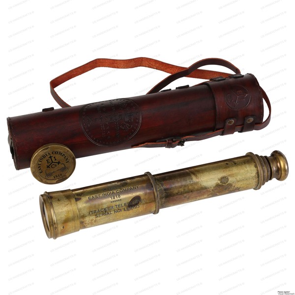 Handmade Brass Telescope East India Company 1818 Tracker Spyglass Scope Replica Antique 32 inch Large Vintage Souvenir with Hand-Stitched Leather Case