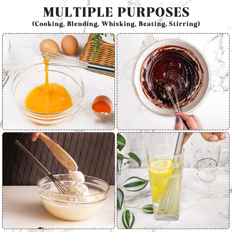 Webake Stainless Steel Whisk Mini Whisk 3 Pcs Long Egg