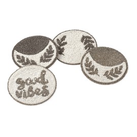 Folkulture Beaded Coaster (Set of 4, Good Vibes)