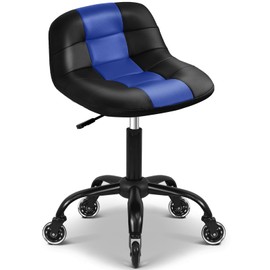 FreekyFit Rolling Stool with Wheels, Garage Shop Stool with Backrest, Roller Seat with Pneumatic Adjustable Height 16.93"-19.69", Heavy Duty Multi-Purpose Chair for Shop Salon Office Home, Blue