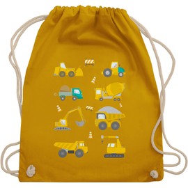 Shirtracer - Gym Bag Backpack - Children's Tractor Excavator etc. - Construction Sites Vehicles, 02 Mustard Yellow
