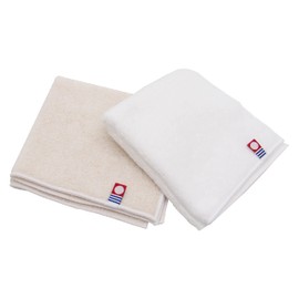 Imabari Towel Certified Handkerchief, Hand Towel, Towel Handkerchief, Made in Japan, 100% Cotton, 9.8 x 9.8 inches (25 x 25 cm), Set of 2 (Solid White, Beige)