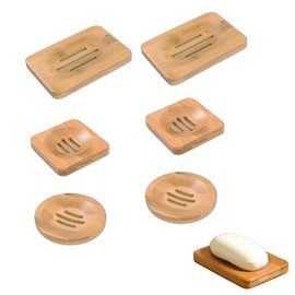 Foree Set of 6 Bamboo Soap Dishes, Wooden Handmade Soap Box, Soap Box Made of Natural Bamboo, Suitable for Bathroom, Storage of Soap (Brown)