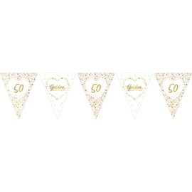 Anniversary House Pack of 1 Golden Anniversary Paper Flag Bunting, Paper, Golden Wedding Anniversary Decorations, 50th Wedding Anniversary, Happy 50th Decoration, Gold Party Banner, 11 Flags, J050