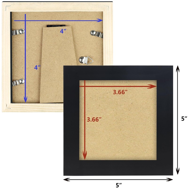 4x4 Black Picture Frames Square Classic Natural Wood 6 Pack