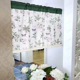 Cafe Curtain, Small Window Curtain, 35.4 inches (90 cm), Length 17.7 inches (45 cm), Length 23.6 inches (60 cm), Length 13.8 inches (35 cm), Length 39.4 inches (100 cm), American Country Leaf, Flower, Butterfly, Ruffle, Blindfold, Decoration, Cafe, Coffe