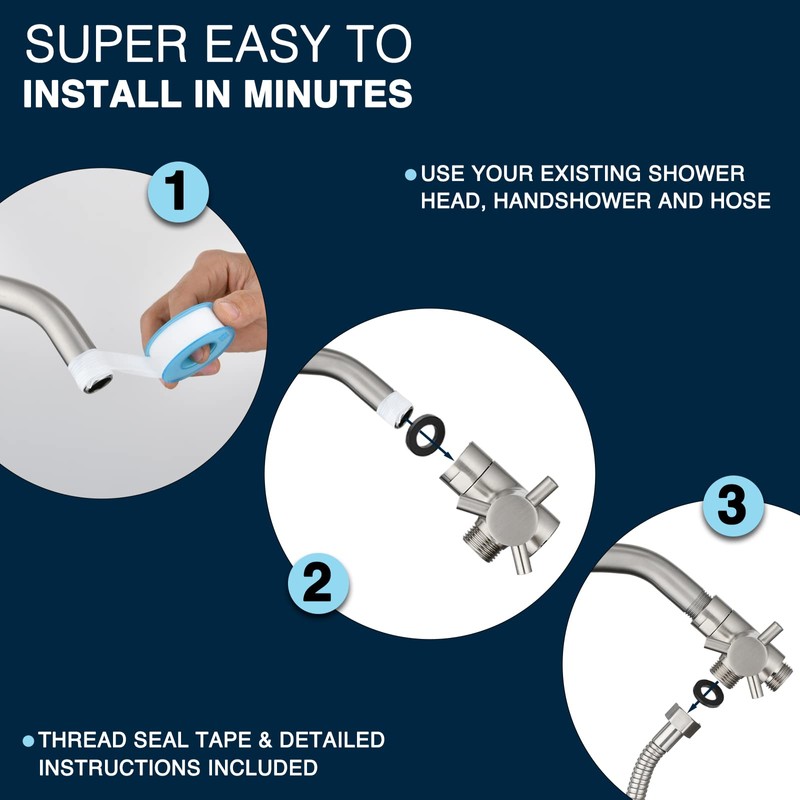 PDPBath Brass 3 Way Shower Arm Diverter Valve for Handheld