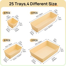 Vtopmart 25 PCS Plastic Drawer Organizers Set, 4-Size Versatile Bathroom and Vanity Drawer Organizer Trays, Storage Bins for Makeup, Bedroom, Kitchen Gadgets Utensils and Office