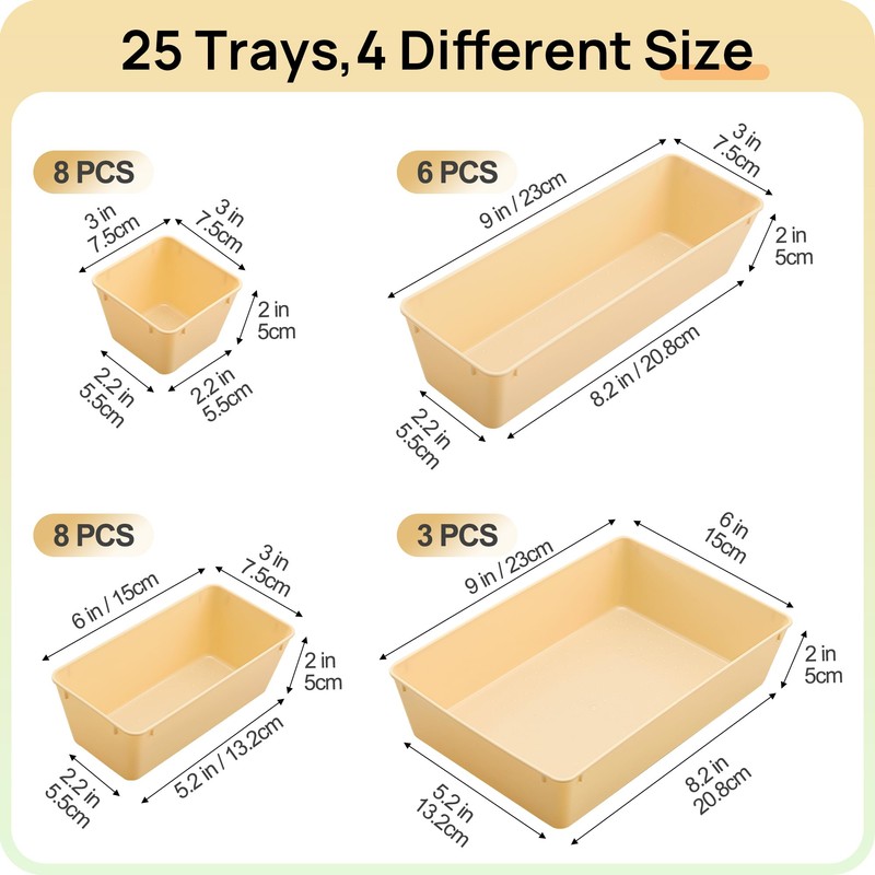 Vtopmart 25 PCS Plastic Drawer Organizers Set, 4-Size Versatile Bathroom
