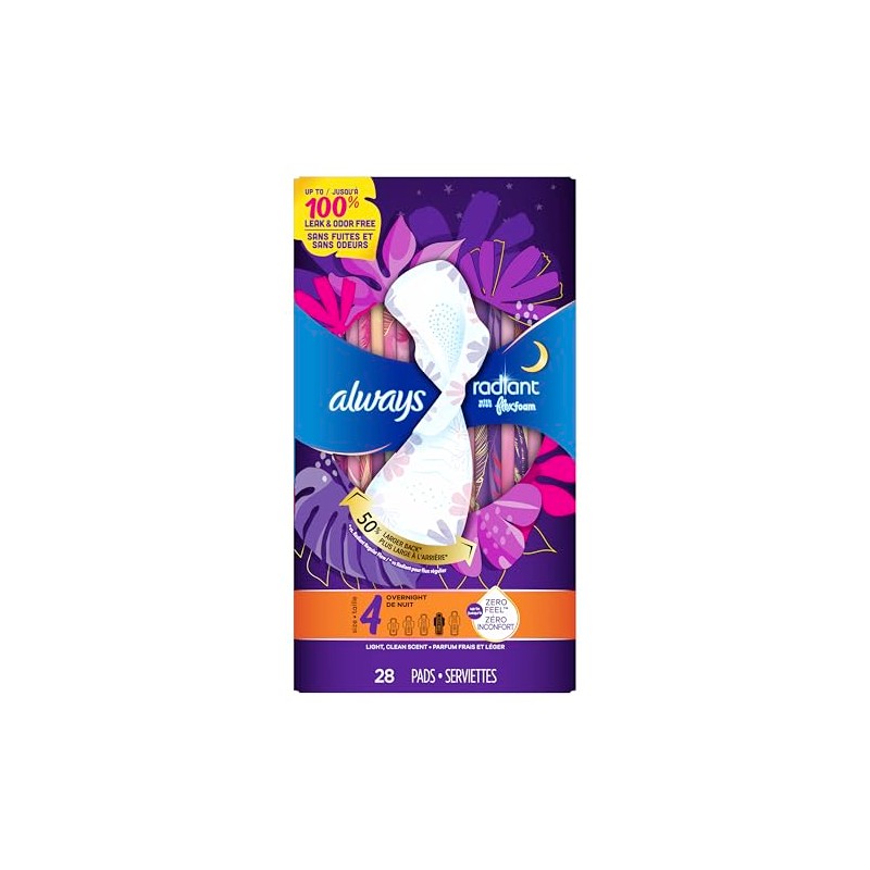 Always Always Radiant FlexFoam Pads for Women, Size 4, Overnight