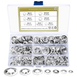 340 Pcs Starlock Washers, Internal Tooth Washers, Quick Speed Locking Push On Clips Washers, Speed Clips Fasteners Washers Assortment Kit - M3, M4, M5, M6, M8, M10, M12. (silver/stainless steel)
