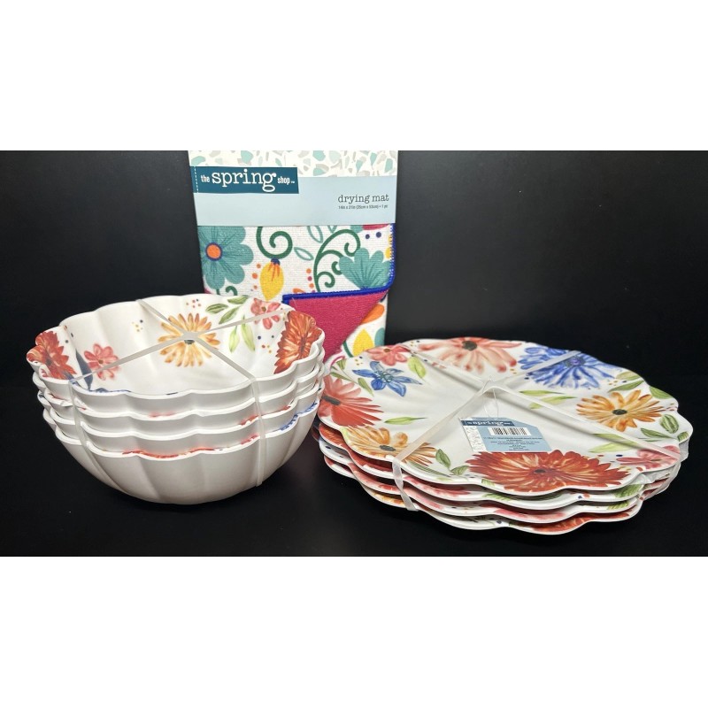The Spring Shop Melamine SET of 9 Dinner Plate Salad