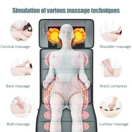 Lint Full Body Electric Massage Mat Cushion Back Massage Pad w/ Heat Vibration Timer
