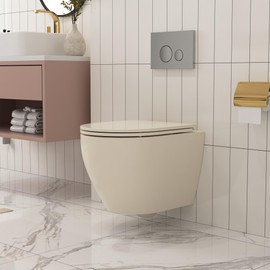 DeerValley In Wall Toilet Bowl, Elongated Wall Hung Toilet, Wall Mounted Toilet with Soft Close Seat, 1.1GPF/1.6 GPF Dual Flush, Compact One Piece Toilet for Bathroom,Biscuit (Only Bowl)