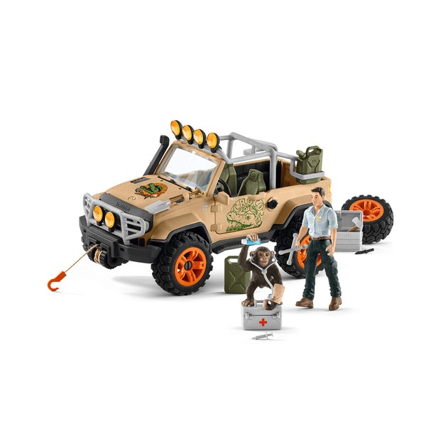 Schleich Wild Life Off-Road Jeep with Rope Winch 17-piece Playset for Kids Ages 3-8