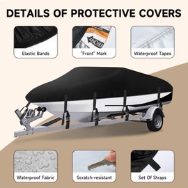 NEVERLAND Trailerable Boat Cover Waterproof Heavy Duty Marine Grade Polyester Canvas Fits V Shape/V-Hull and Tri-Hull Runabouts, Pro-STYL, Bass Boats (Boat Length 16-18.5ft, Beam Width up to 94")