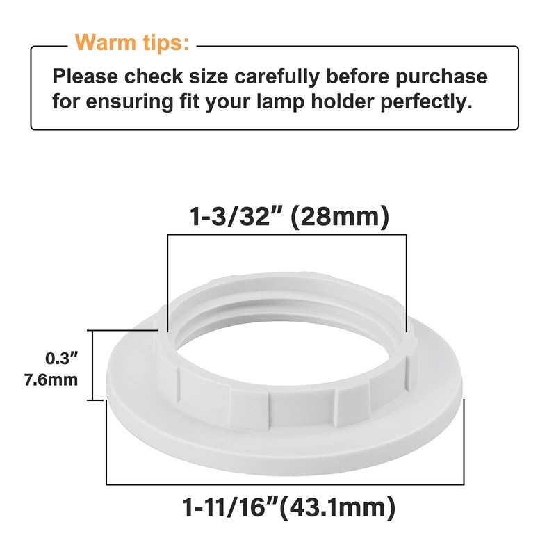 DiCUNO E12 Light Socket Ring, Lamp Shade Ring Collar, White
