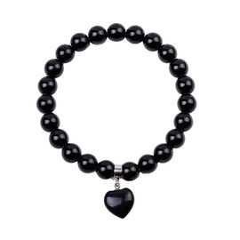 HLMYER Heart Bracelets for Women,Black Bead Bracelet for Women Men,Black Onyx Crystal Bracelet,Black Bracelets for Women Mum Girlfriend Birthday Valentines Christmas Bracelet Jewellery Gifts