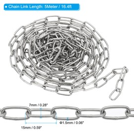 PATIKIL Stainless Steel Link Chain, 304 Stainless Steel Metal Chain Small Link Proof Coil Chain Light Duty Utility Chain for Home Swing Anti-Theft, Silver