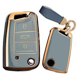 TECART Keyring Car Key Case Flip Folding Key Fob Holder Cover TPU fit for VW Volkswagen Polo Golf 7 MK 7 TIGUAN Jetta 4 Skoda Octavia Superb Kodiaq Karoq Seat Ateca 3 Buttons Keyring Keychain Gray