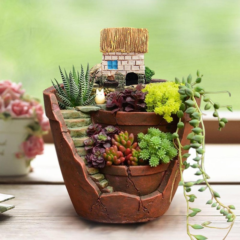 Plants Potted Resin Flower Pots Sweet House Fairy Garden Planter
