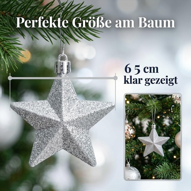 MIJOMA Christmas Decoration Hanging Decoration Stars Silver 6.5 cm Set