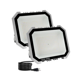Leddictive 2 Pack LED Flood Lights Outdoor, 150W 15000LM Super Bright Floodlight Outside Work Light with 5.9FT Plug, IP65 Waterproof 6000K Outdoor LED Flood Light for Garage, Yard, Lawn, Garden
