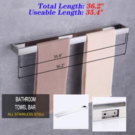 GERZWY 36-Inch Bathroom Towel Bar SUS 304 Stainless Steel Bath Towel Bar Modern Square Style Wall Mount Polished Finish HG17703-JG