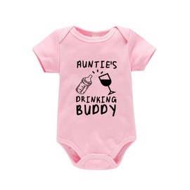 Infant Baby Boy Girl Bodysuit Auntie Love Me Letters Print Newborn Jumpsuit Outfit Clothes (Auntie's Drinking Buddy-pink, 0-3 Months)