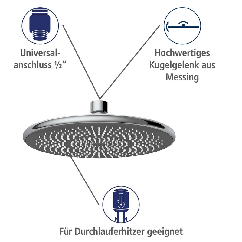 WENKO Water-Saving Rain Shower Head, Water-Saving Universal Shower Head with