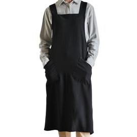 Small snail Japanese Style Apron Cotton Linen Aprons No-Ties Cross Back Apron with 2 Pocktes Solid Color Pinafore for Florist, Coffee House and Kitchen