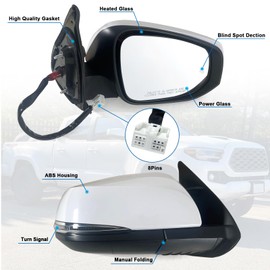 Right Passenger side Mirror Fits 2016-2022 Toyota Tacoma With Power Glass, Heated, Turn Signal, Blind Spot Detection and Manual Folding Match to White Paint Replace TO1320350 (8 Pins)