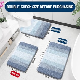 smiry Microfiber Bath Mat, 50 x 75 cm, Non-Slip Super Absorbent Bathroom Mat, Extra Soft Thick Floor Foot Mat, Fluffy Shaggy Bath Mats Rugs for Bathroom, Blue