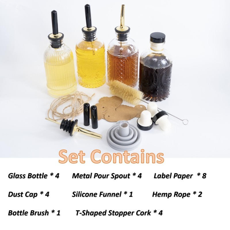 Oudizz Syrup Dispenser Bottles Set,4 pcs 7oz Glass Coffee Syrup