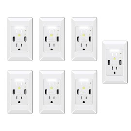 Wall Outlet with Night Light, GreenCycle 15 Amp USB Ports Electrical Receptacle, Included Outlets Cover with Nightlight, Auto Sensor LED Sockets Cover Plate, 4.2A High Speed Receptacle(7 Pack)
