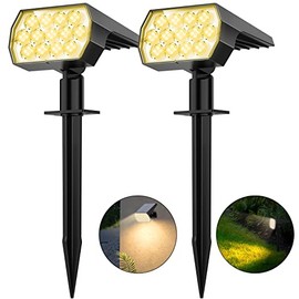 WELALO Solar Spot Lights Outdoor, [2 Pack/52 LED/3 Modes] 2-in-1 Solar Landscape Spotlights, Solar Powered Security Lights, IP65 Waterproof Wall Lights for Walkway Yard Garden Driveway(Warm White)