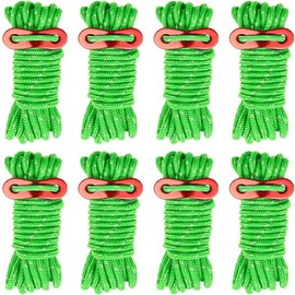 8PCS Reflective Tent Guy Ropes with Aluminium Tensioner, 4mm x 4m Heavy Duty Camping Rope for Tent and Tarp and Outdoor, High Visibility Paracord Guyline Green