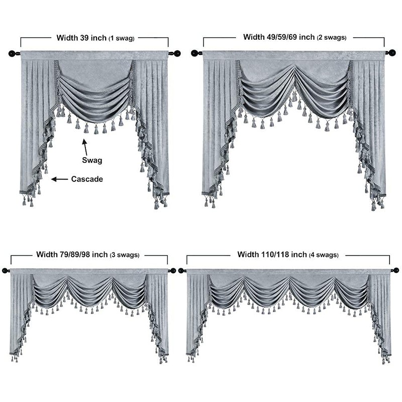 ELKCA Thick Chenille Window Curtains Valance for Living Room Silver