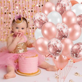 Pack of 62 Balloons, Rose Gold White Balloons, Rose Gold Confetti Balloons, Latex Balloons, Helium Balloons for Party, Celebration, Decoration for Birthday and Birthday Decoration