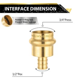 (Pack of 10) FOSKAN 3/4 inch Press x 1/2 inch PEX Crimp,Brass Coupling Adapter Connection for Copper and Pex Pipe(3/4"x1/2")