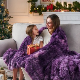 GONAAP Fuzzy Faux Fur Throw Blanket Tie-dye Violet Purple Super Soft Cozy Plush Fuzzy Shaggy Blanket for Couch Sofa Bed (Tie-dye Violet Purple, Throw(50"x60"))